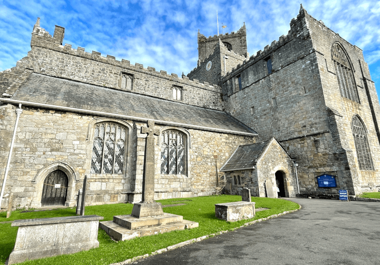 A large stone church, a common sight on Britain's pilgrim routes.