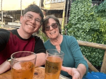 Our hikers enjoy a pint each of cider on a nice brisk day at Buckden.