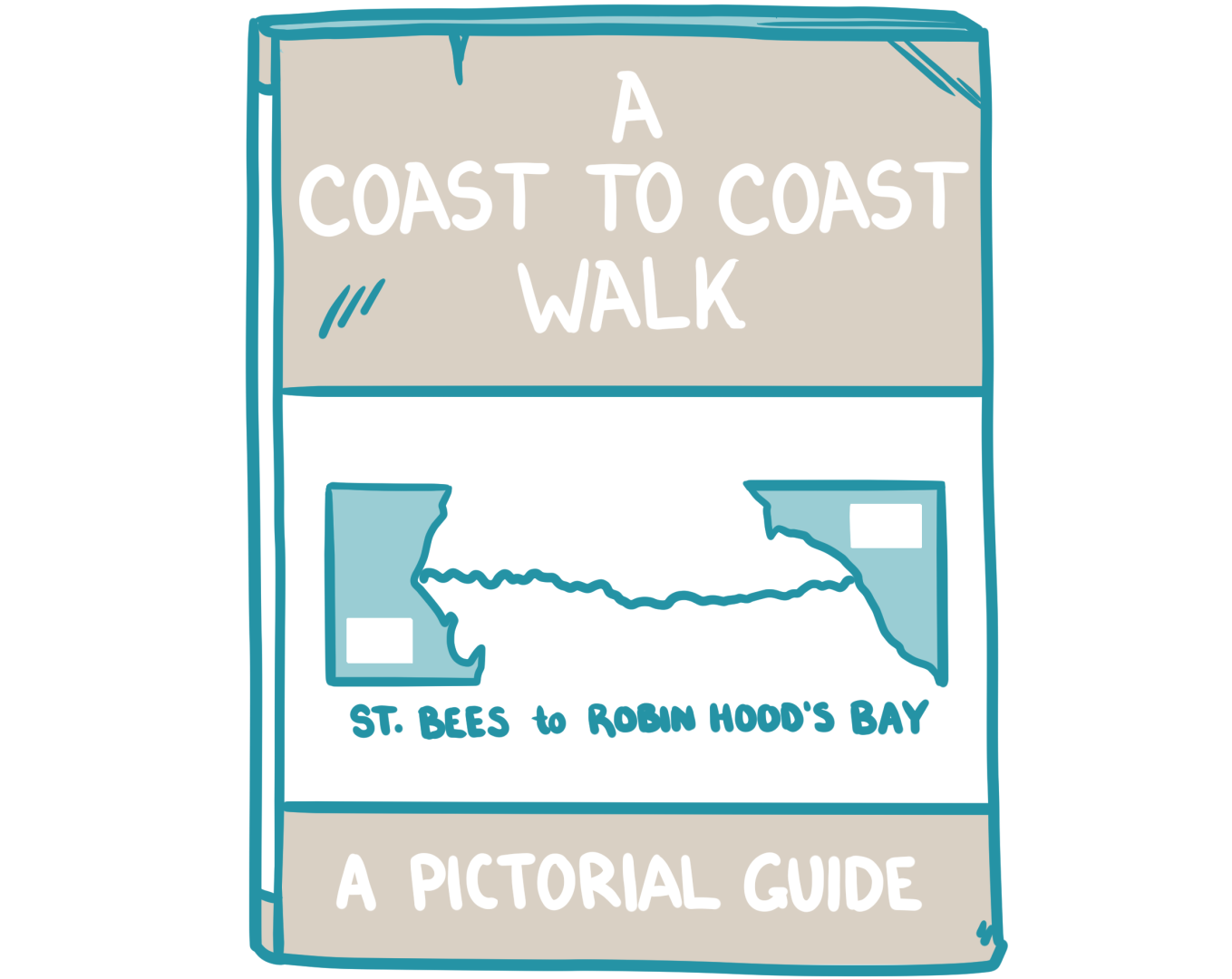 A hand-drawn picture of Wainwright's guidebook for the Coast to Coast Walk. Art drawn by Contours Holidays.