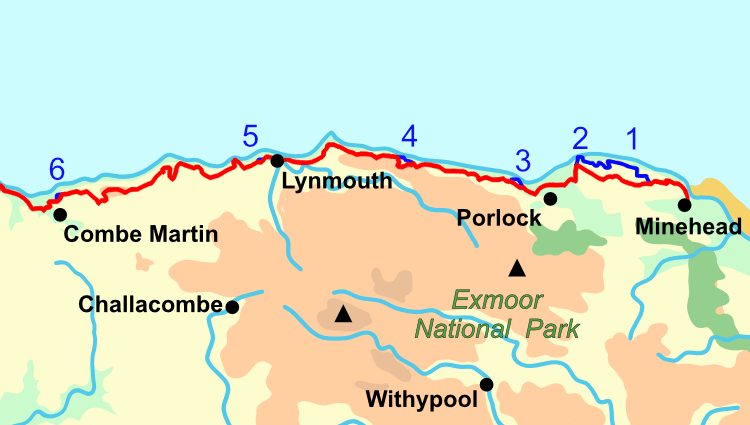 A map of the England Coast Path in Exmoor with the new updates for 2024 marked out.