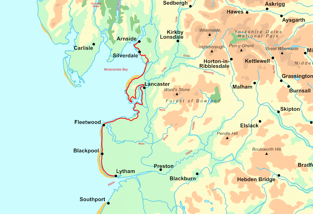 Lancashire Coast Path map